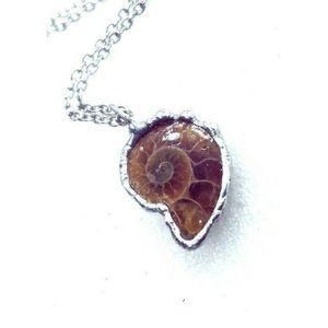 Ammonite fossil crystal necklace handmade